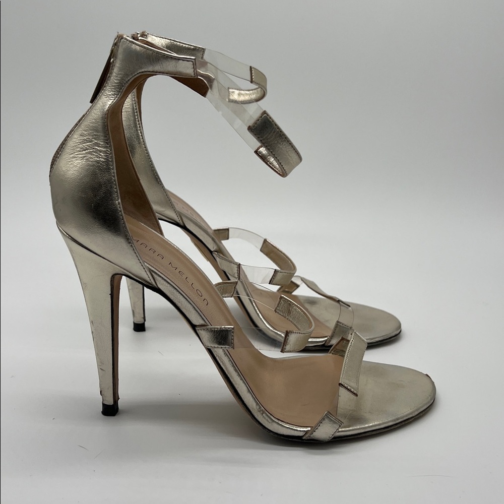 Tamara Mellon Frontline Heel Sandals Women's 9.5 Platinum